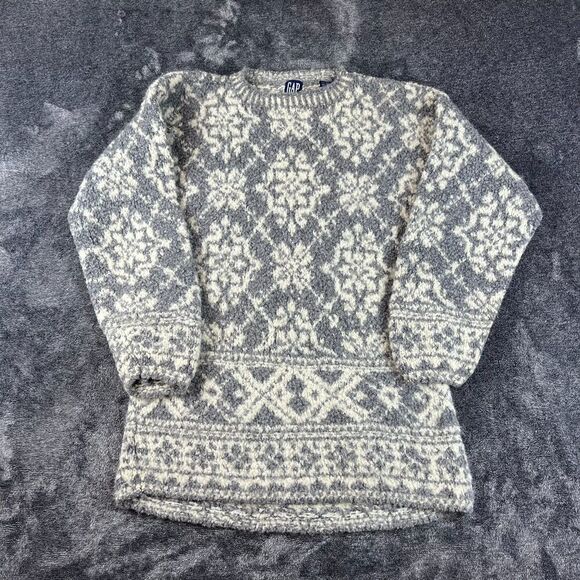 GAP Sweaters - Vtg GAP Wool Mohair Knitted Nordic Snowflake Sweater Crewneck Women's L